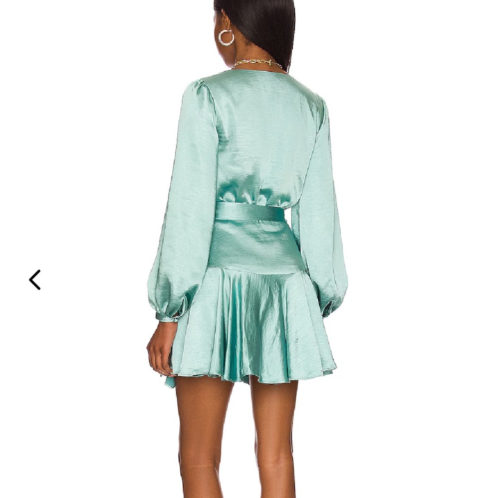 Lovers + Friends Kayleigh Satin Teal Wrap Dress - Picture 3 of 7
